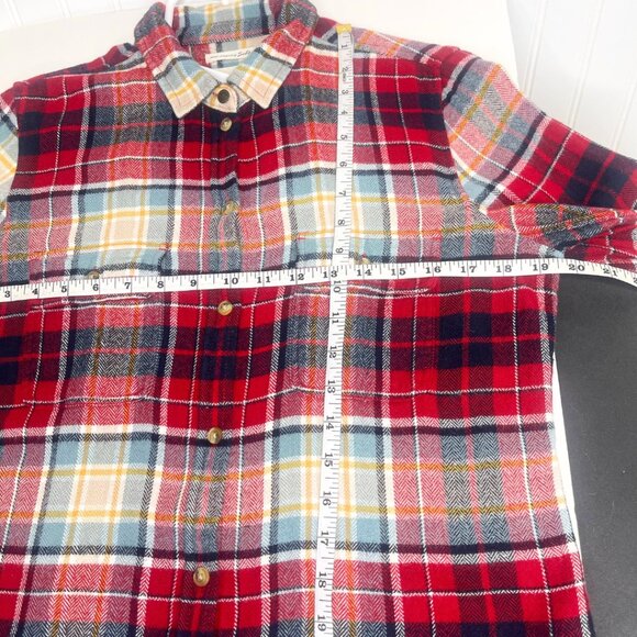 AEO | Flannel Shirt Red Plaid Multi-Color Soft Cotton Long Sleeve Medium - Picture 12 of 13